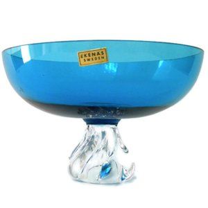 Mid Century Ekenas Blue Glass Footed Bowl Sweden